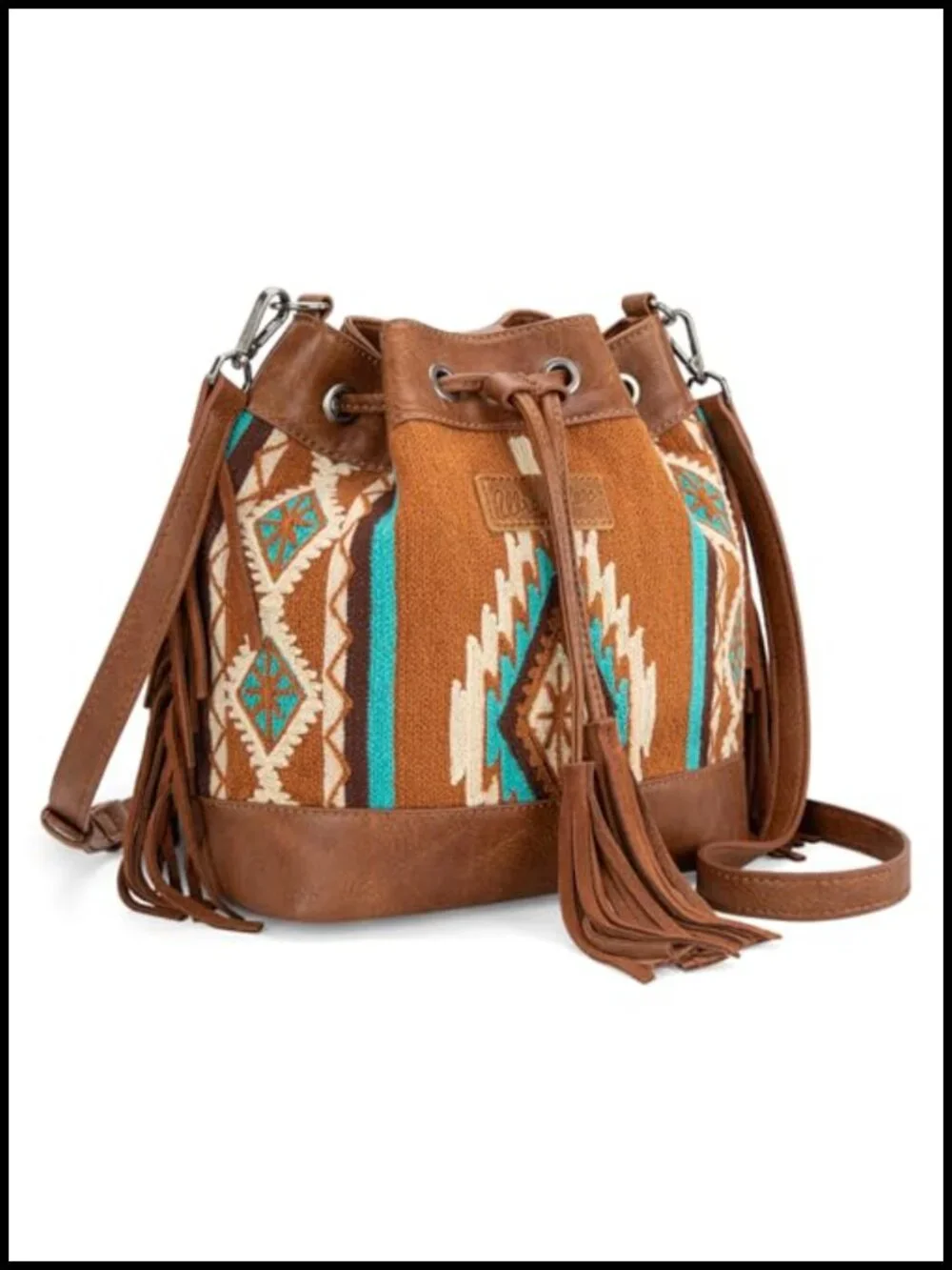 Vegan Leather Aztec Hobo Crossbody Bag with Tapestry